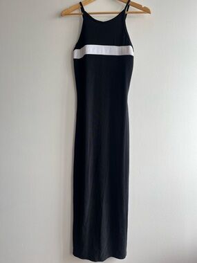 90s Black Maxi Spaghetti Strap Dress | Y2K Minimalist Womens Size Medium